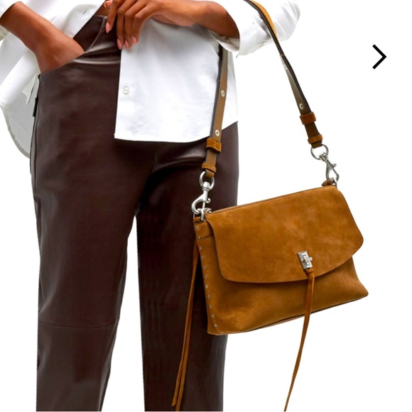 NWOT Rebecca Minkoff Darren Zip Suede Shoulder Bag in Whiskey - Picture 2 of 16